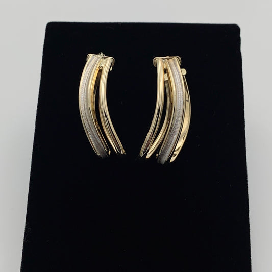 14K Yellow Gold Dangling Earrings with White Gold Stripes