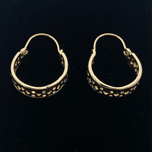 14K Yellow Gold Hoop Earrings with Diamond and Circle Cut Out Design