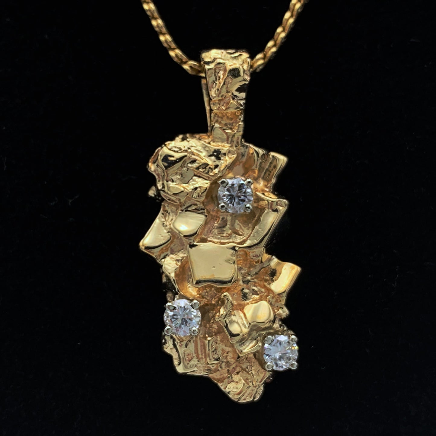 14K Yellow Gold Diamond Nugget Necklace