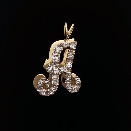 14K White Gold Diamond Letter "A" Pendant