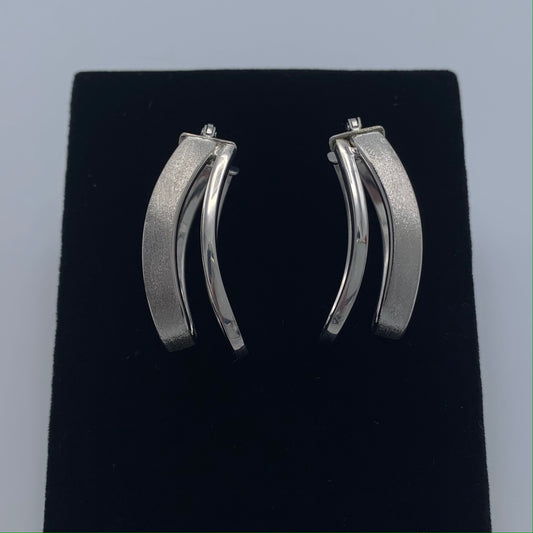 14K White Gold Dangling Hoop Earrings