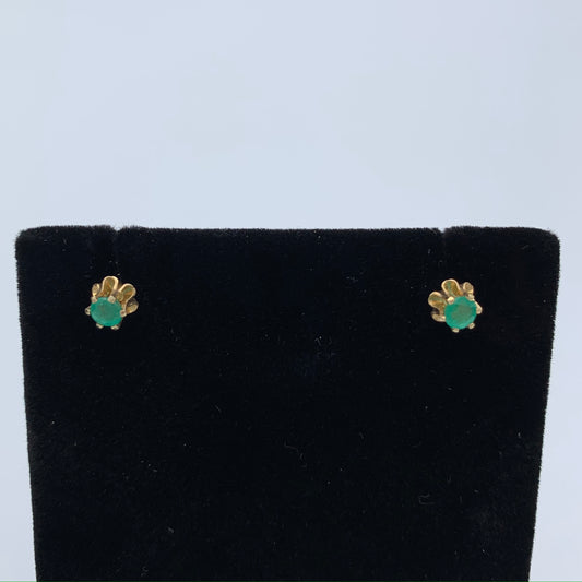 14K Yellow Gold Genuine Emerald Earrings