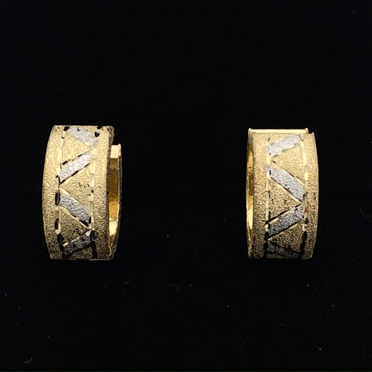 14K Yellow Gold Diamond Punch Huggie Earrings