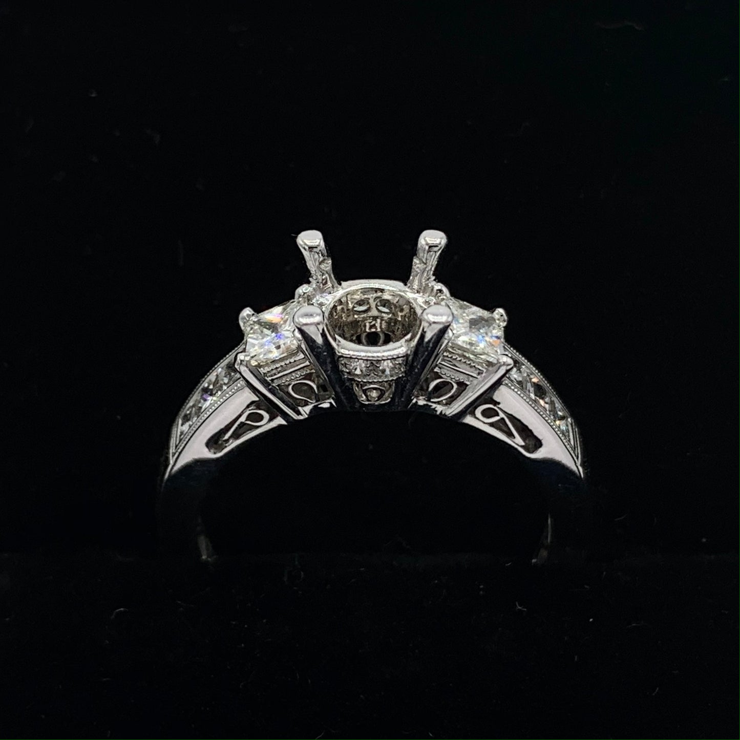 18K White Gold Semi-Mount Engagement Ring w/ Princess Cut Diamonds