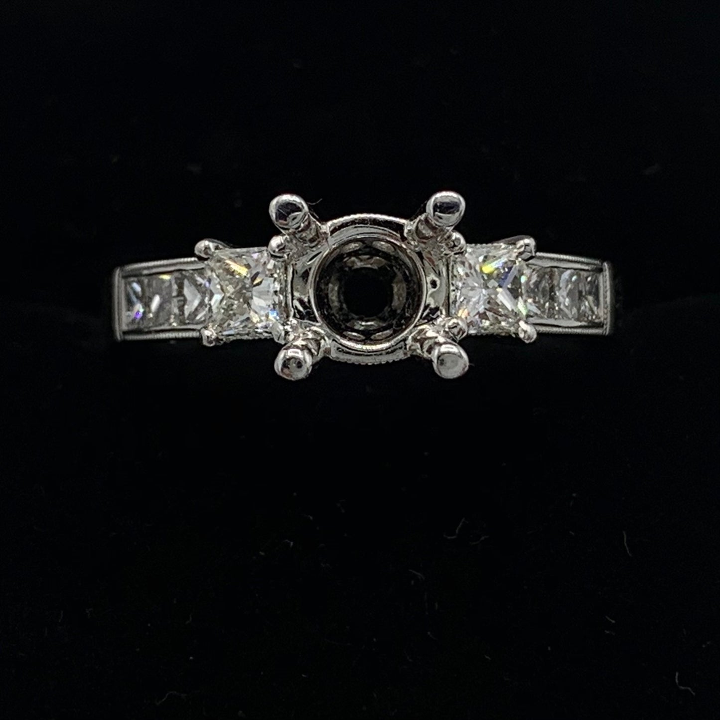 18K White Gold Semi-Mount Engagement Ring w/ Princess Cut Diamonds