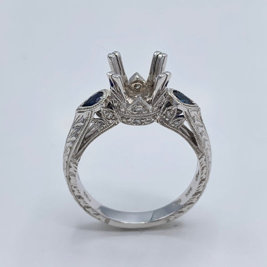 Diamond and Sapphire Semi-Mount Engagement Ring 14K White Gold