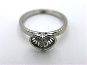 14K White Gold Heart Promise Ring with Diamond