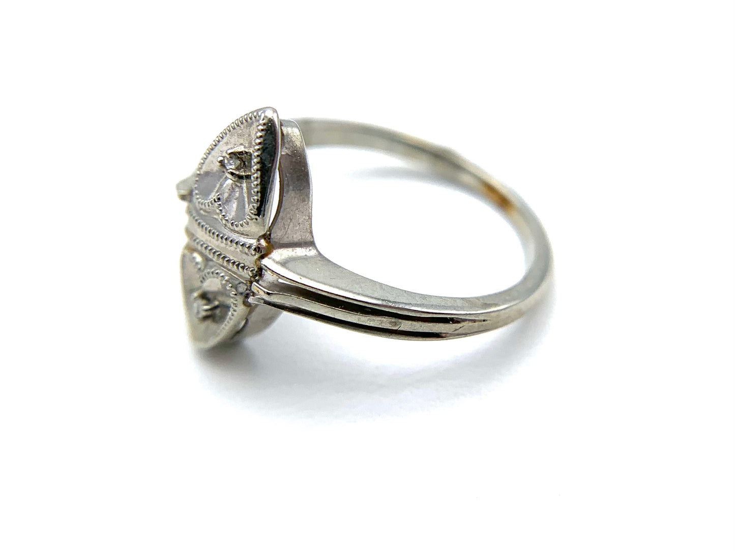 10K White Gold Two Heart Promise Ring with Diamonds