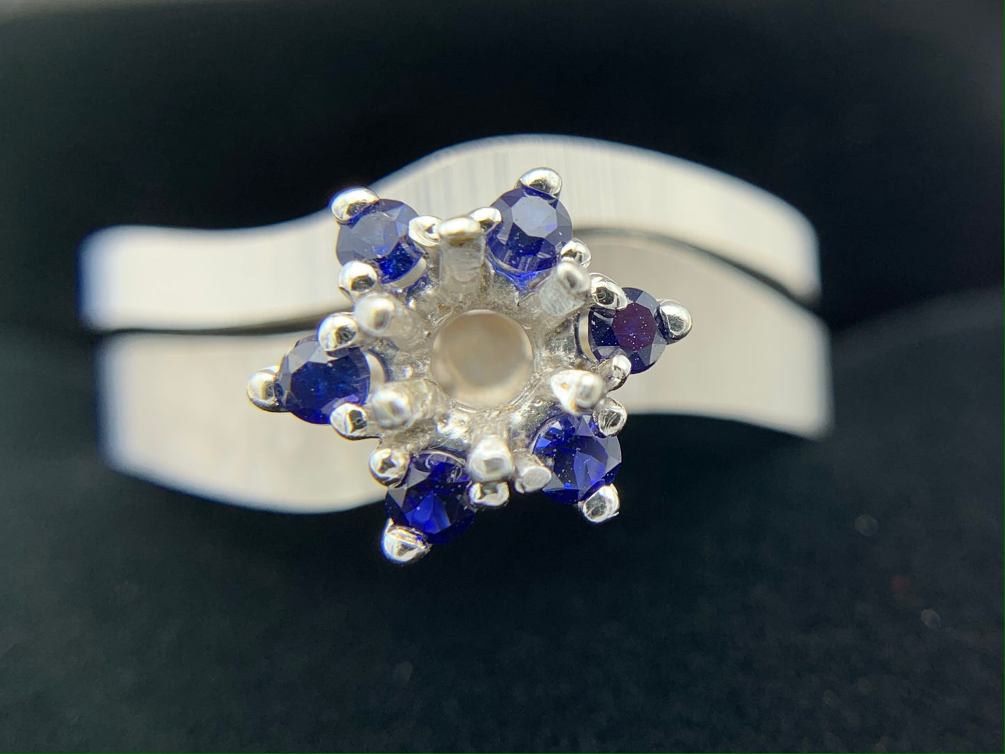 14K White Gold Genuine Blue Sapphire Wedding Ring Semi-Set