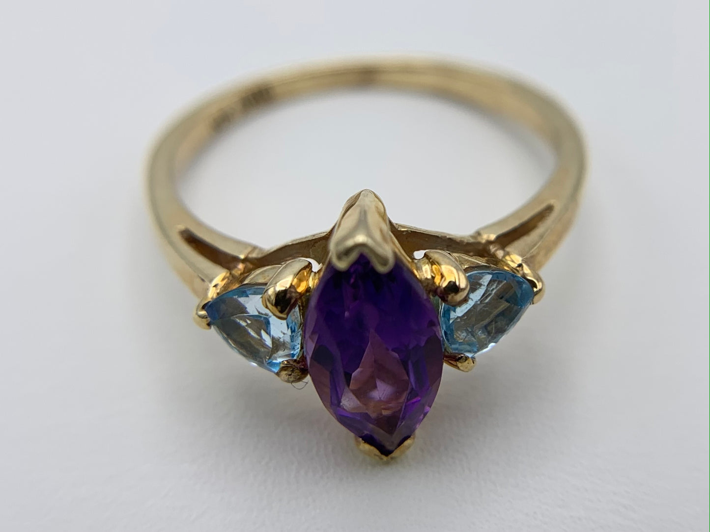 10K Yellow Gold Amethyst and Sky Blue Topaz Ring