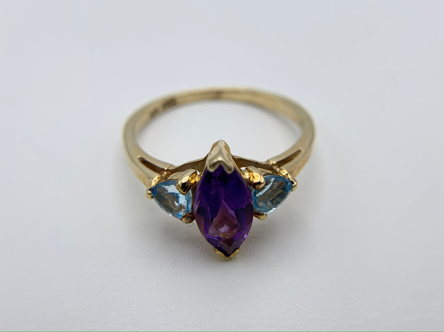 10K Yellow Gold Amethyst and Sky Blue Topaz Ring