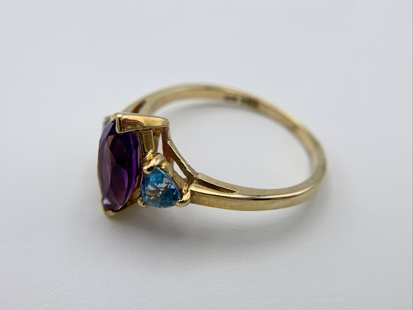 10K Yellow Gold Amethyst and Sky Blue Topaz Ring