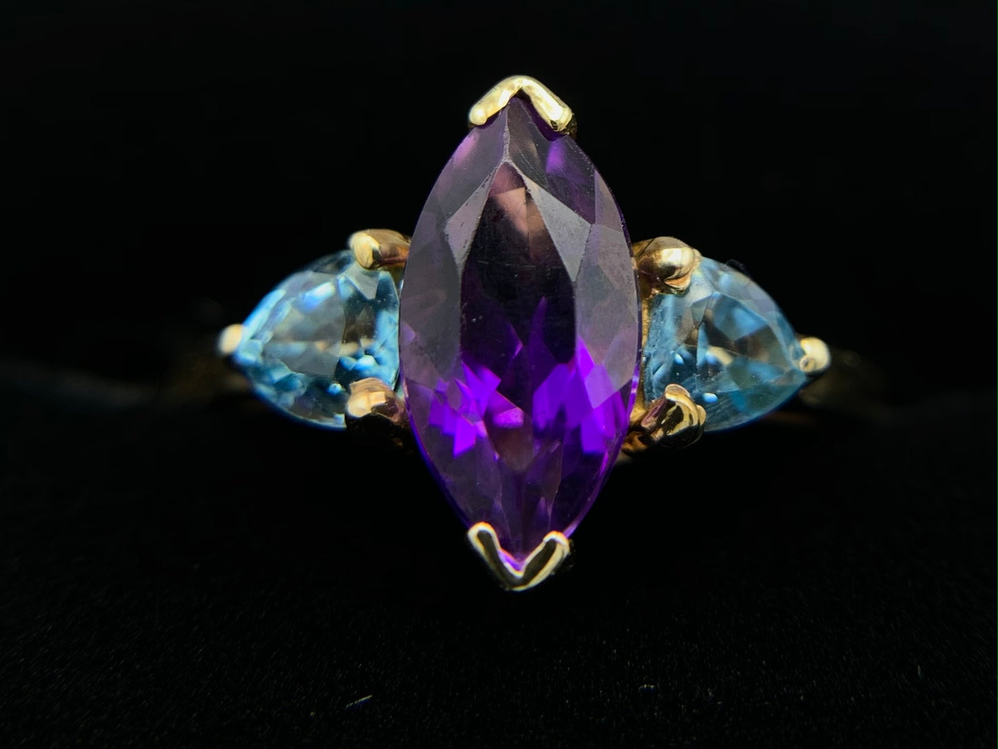 10K Yellow Gold Amethyst and Sky Blue Topaz Ring