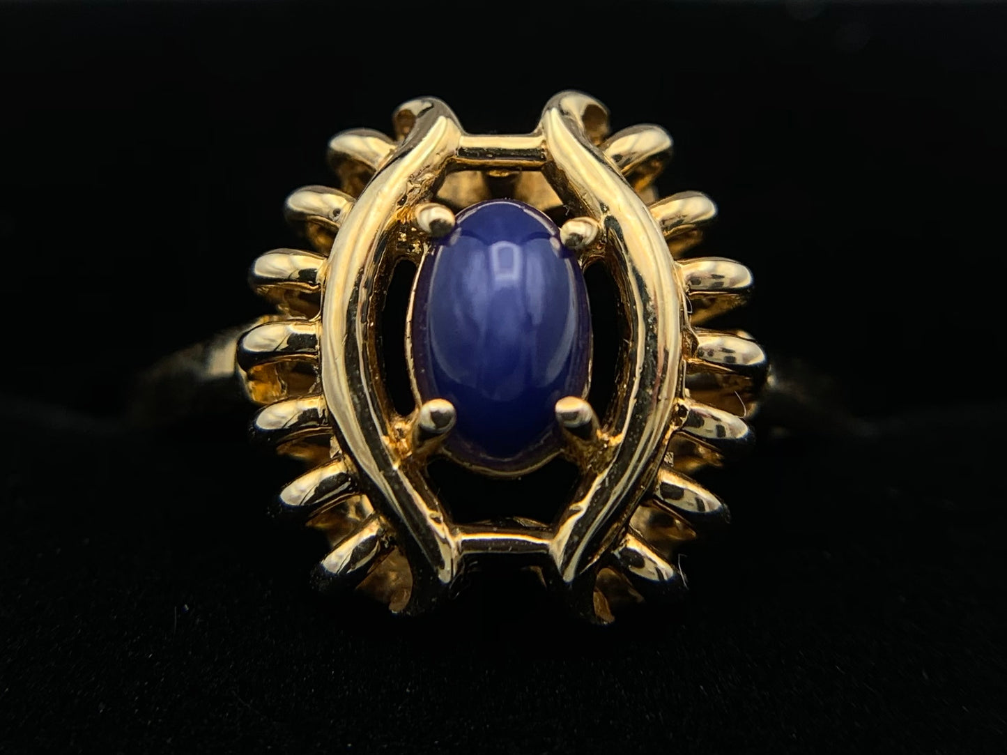 14K Yellow Gold Oval Blue Star Sapphire Ring