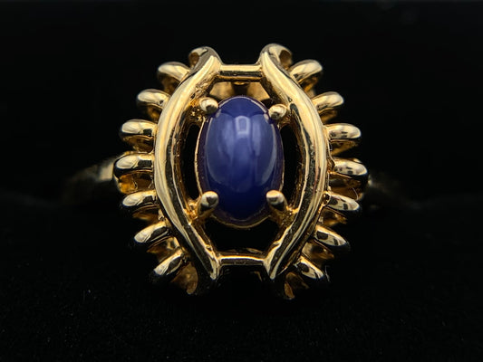 14K Yellow Gold Oval Blue Star Sapphire Ring