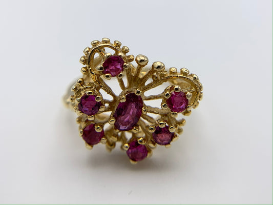 14K Yellow Gold Ruby Butterfly Ring