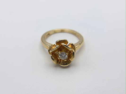 14K Yellow Gold Diamond Rose Ring