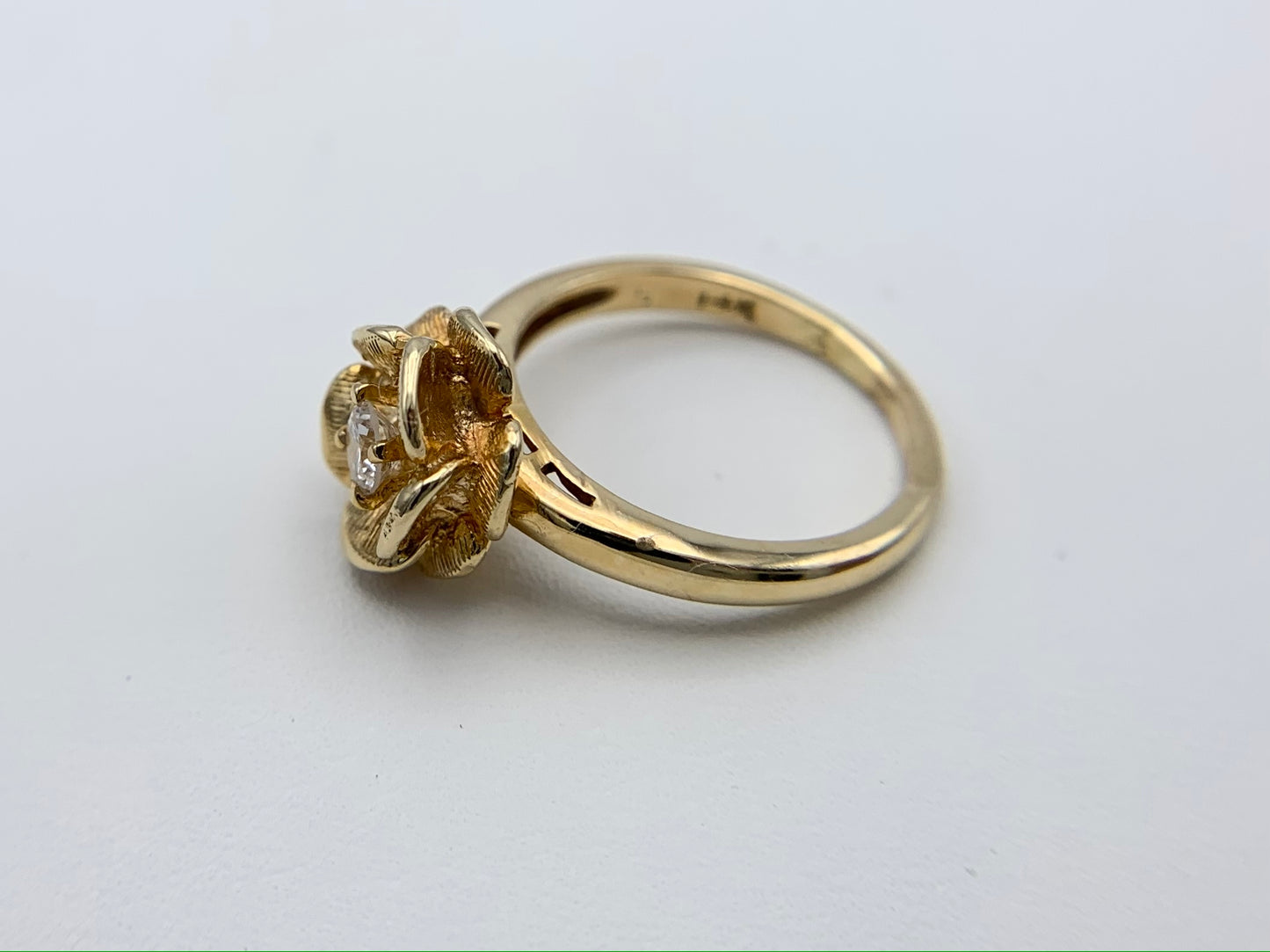 14K Yellow Gold Diamond Rose Ring