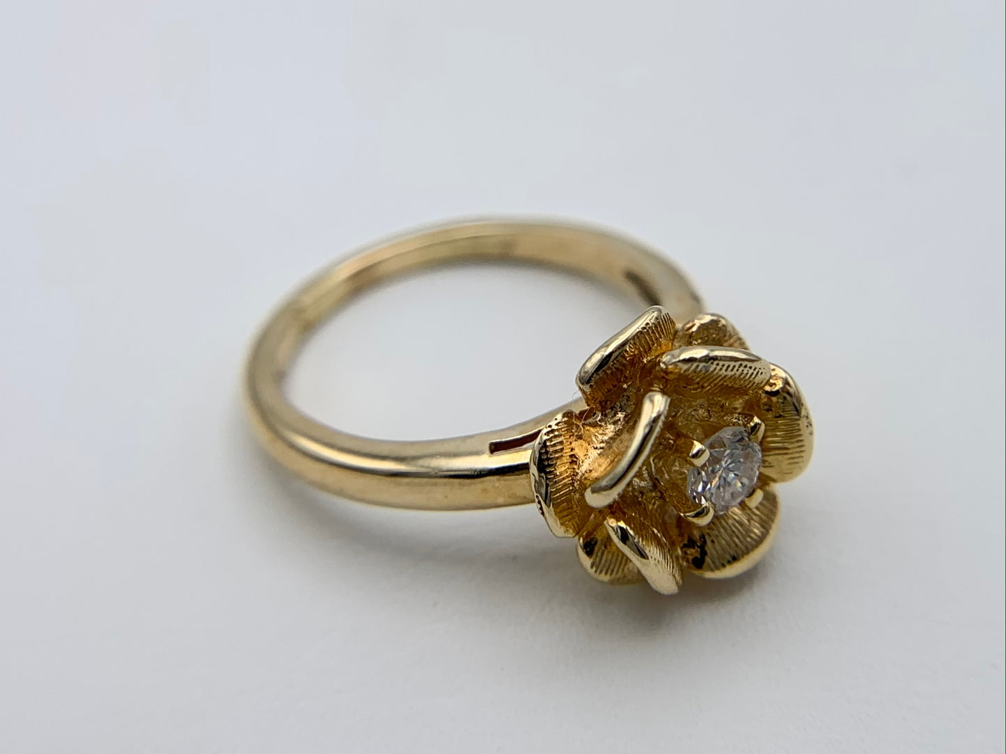 14K Yellow Gold Diamond Rose Ring