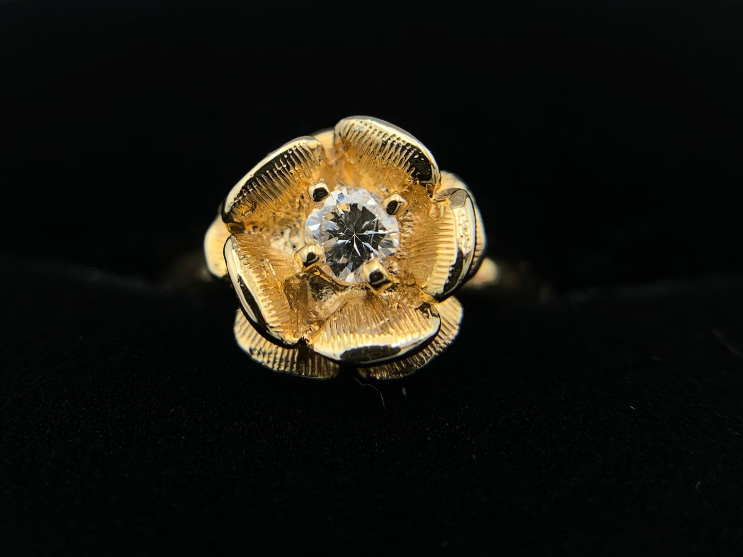 14K Yellow Gold Diamond Rose Ring