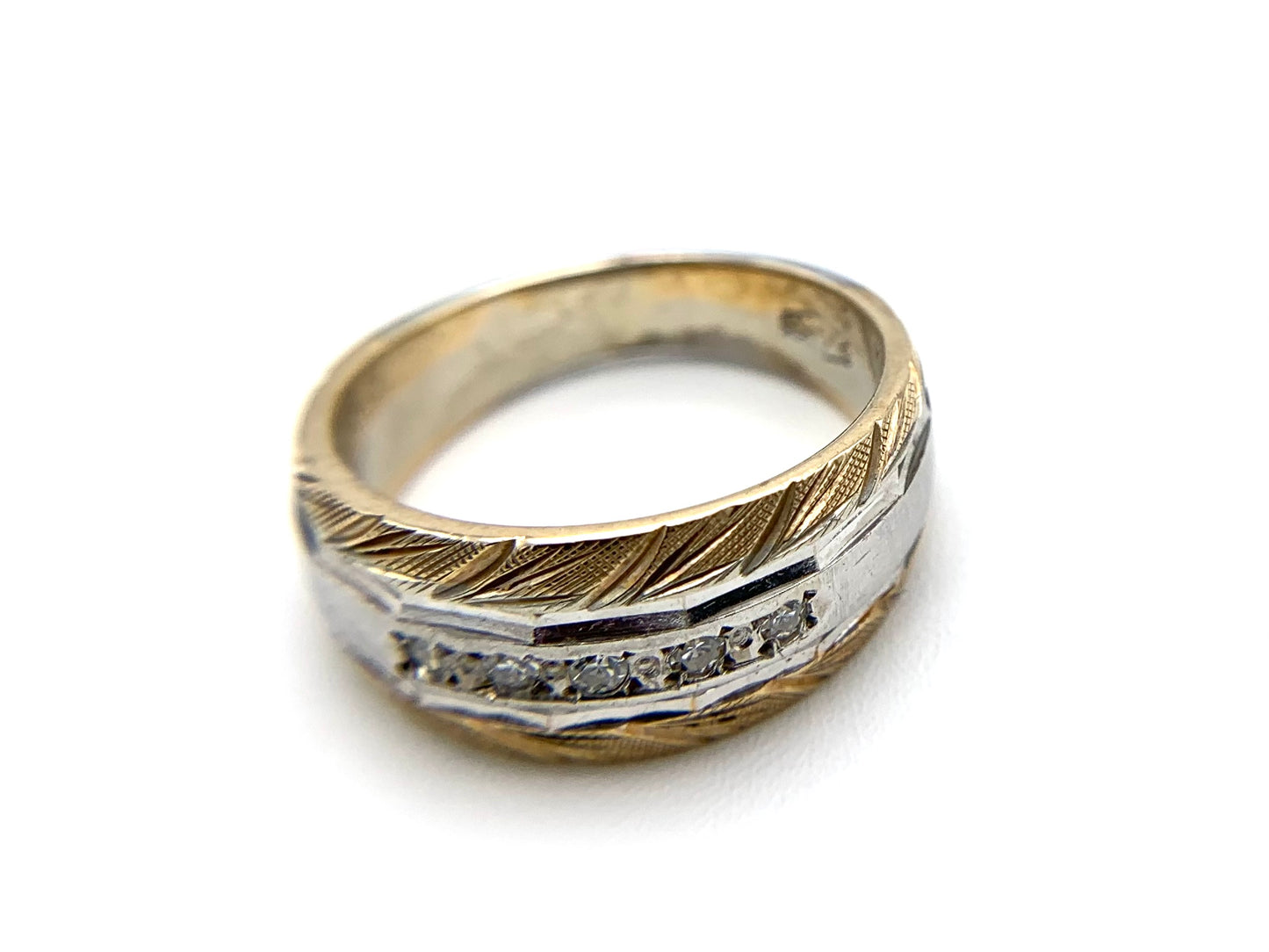 14K Yellow and White Gold Two Tone Wedding Band with Diamonds