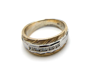 14K Yellow and White Gold Two Tone Wedding Band with Diamonds