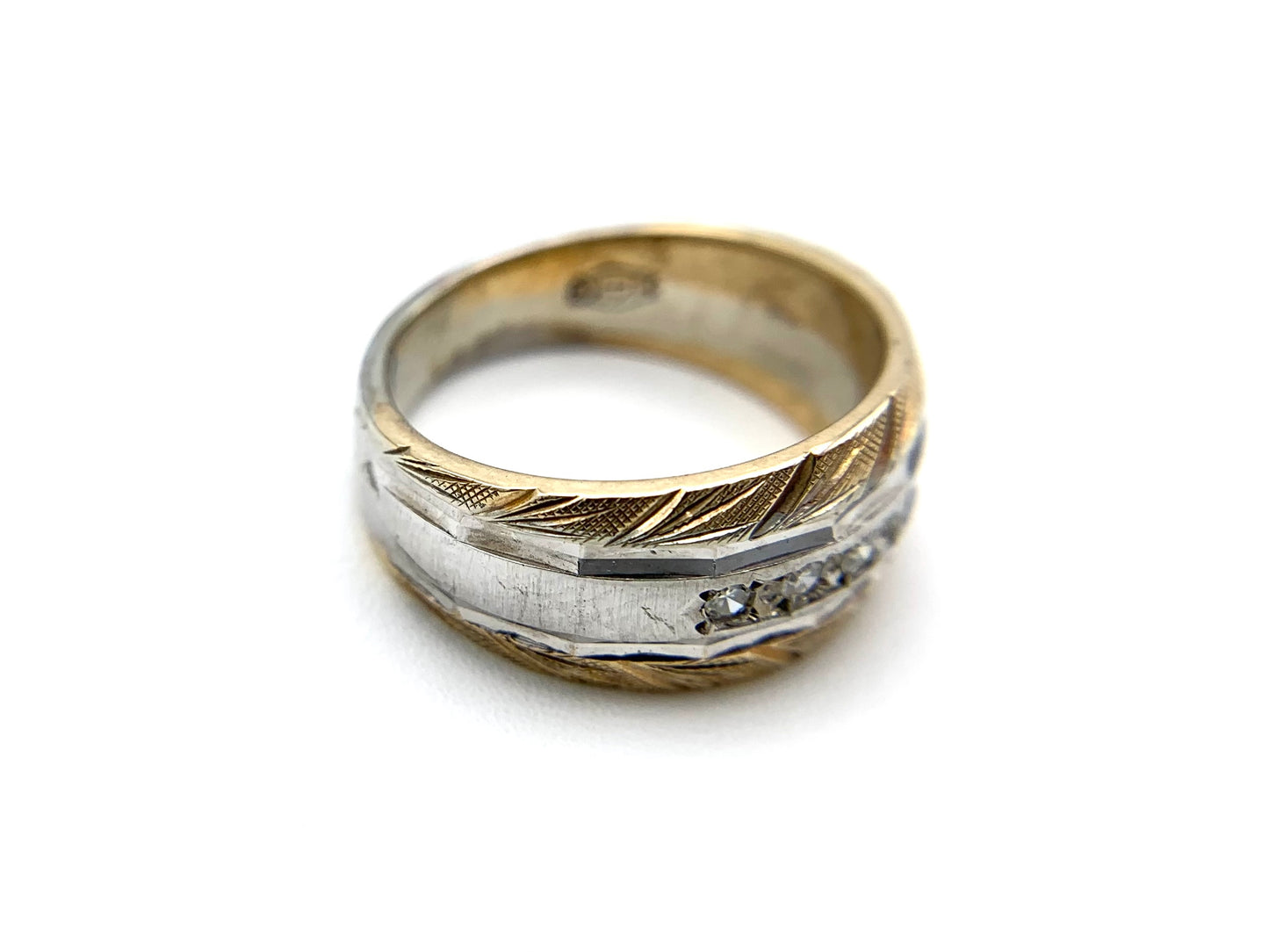 14K Yellow and White Gold Two Tone Wedding Band with Diamonds