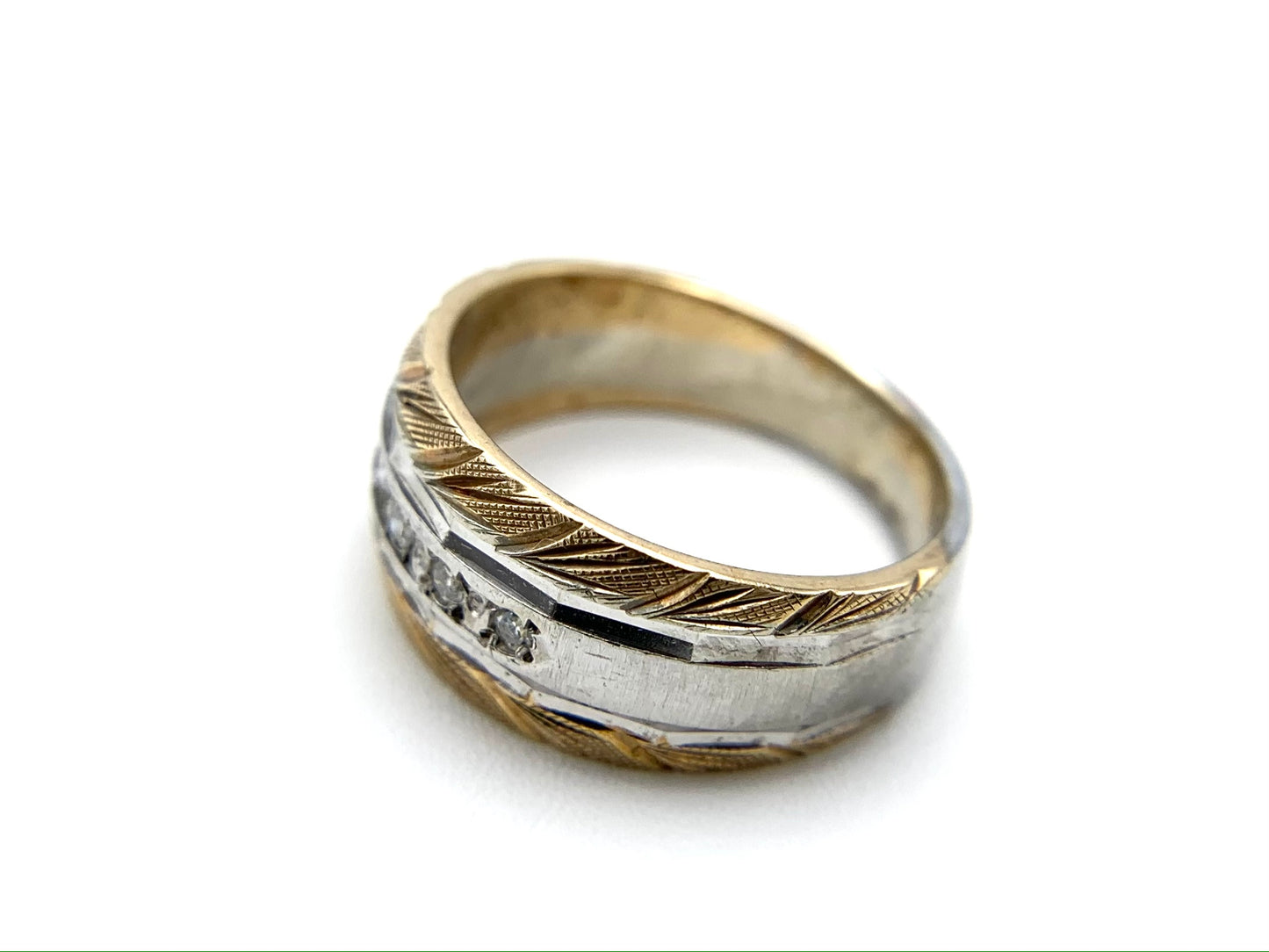 14K Yellow and White Gold Two Tone Wedding Band with Diamonds