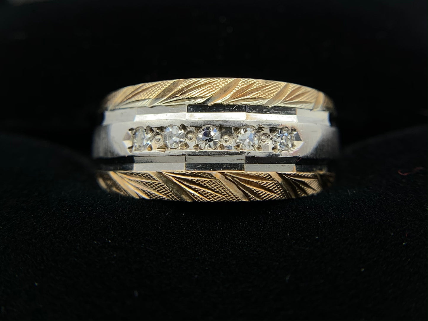 14K Yellow and White Gold Two Tone Wedding Band with Diamonds