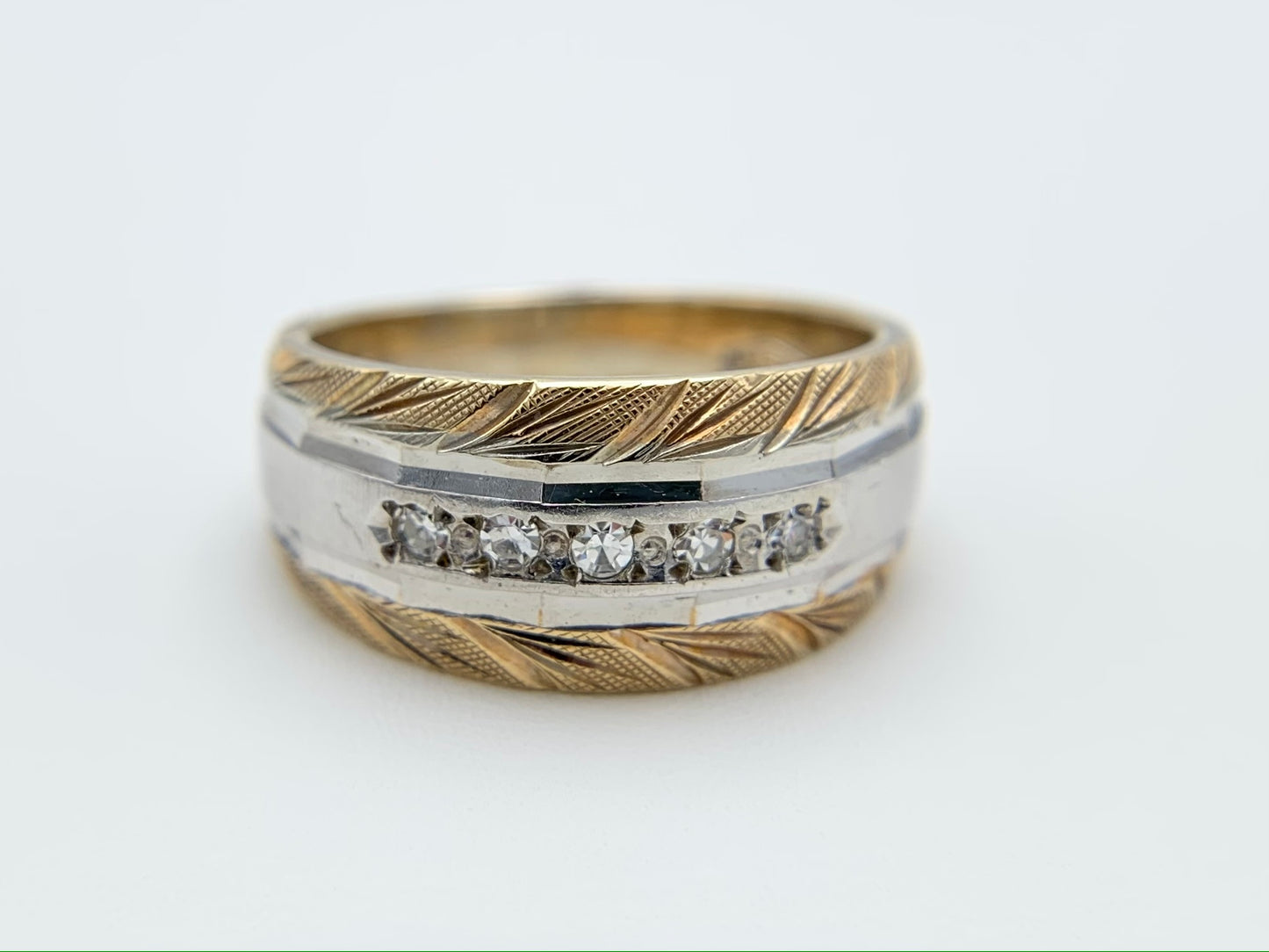 14K Yellow and White Gold Two Tone Wedding Band with Diamonds