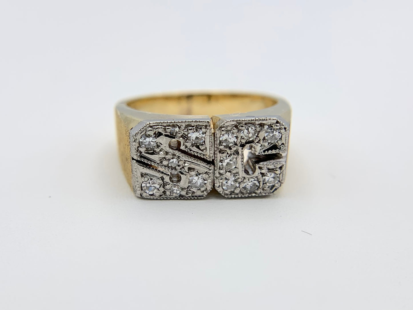 14K Yellow Gold "SC" Initial Ring with Diamonds