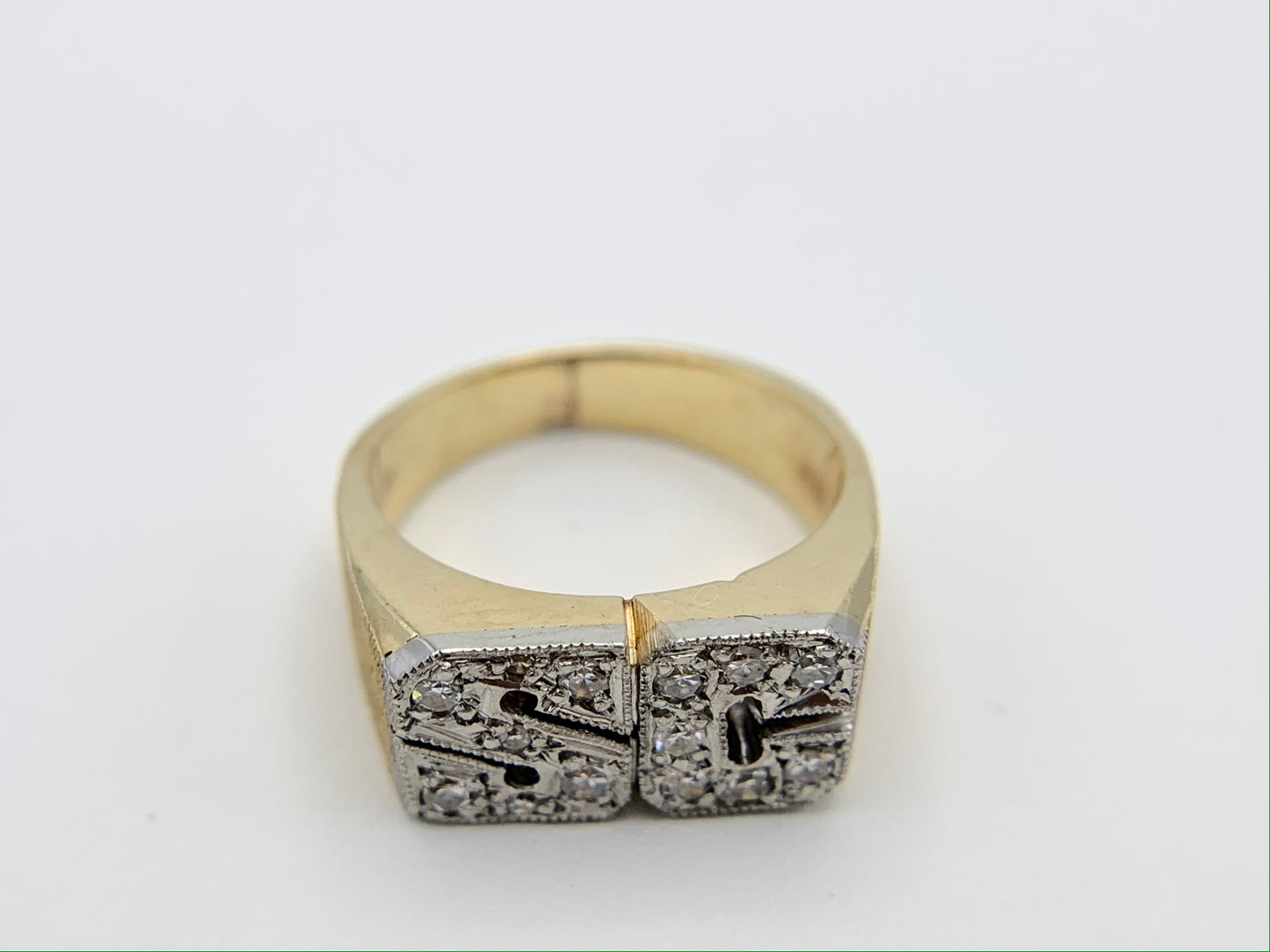 14K Yellow Gold "SC" Initial Ring with Diamonds