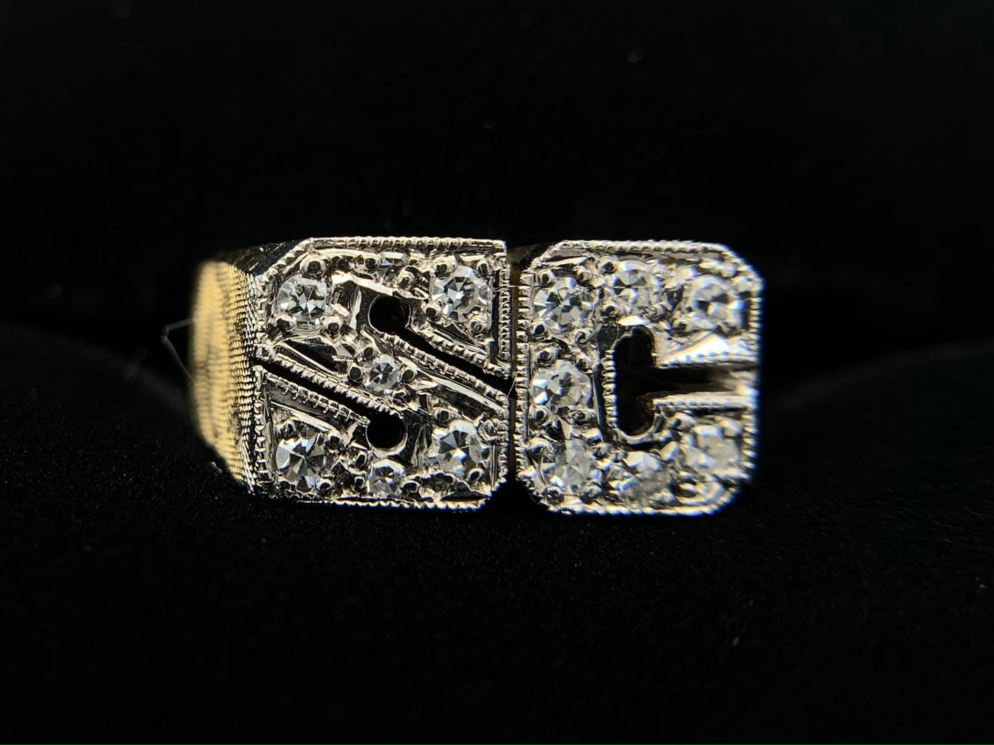 14K Yellow Gold "SC" Initial Ring with Diamonds