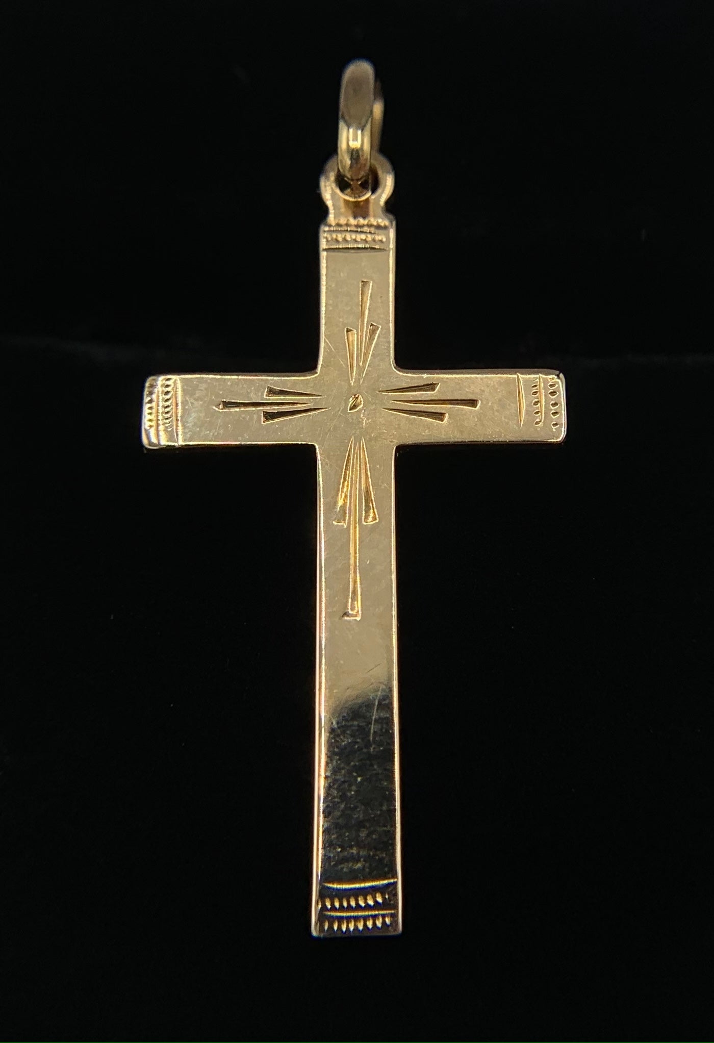 Medium 14K Gold Cross with Starburst Design Pendant