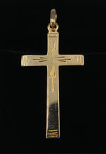 Load image into Gallery viewer, Medium 14K Gold Cross with Starburst Design Pendant
