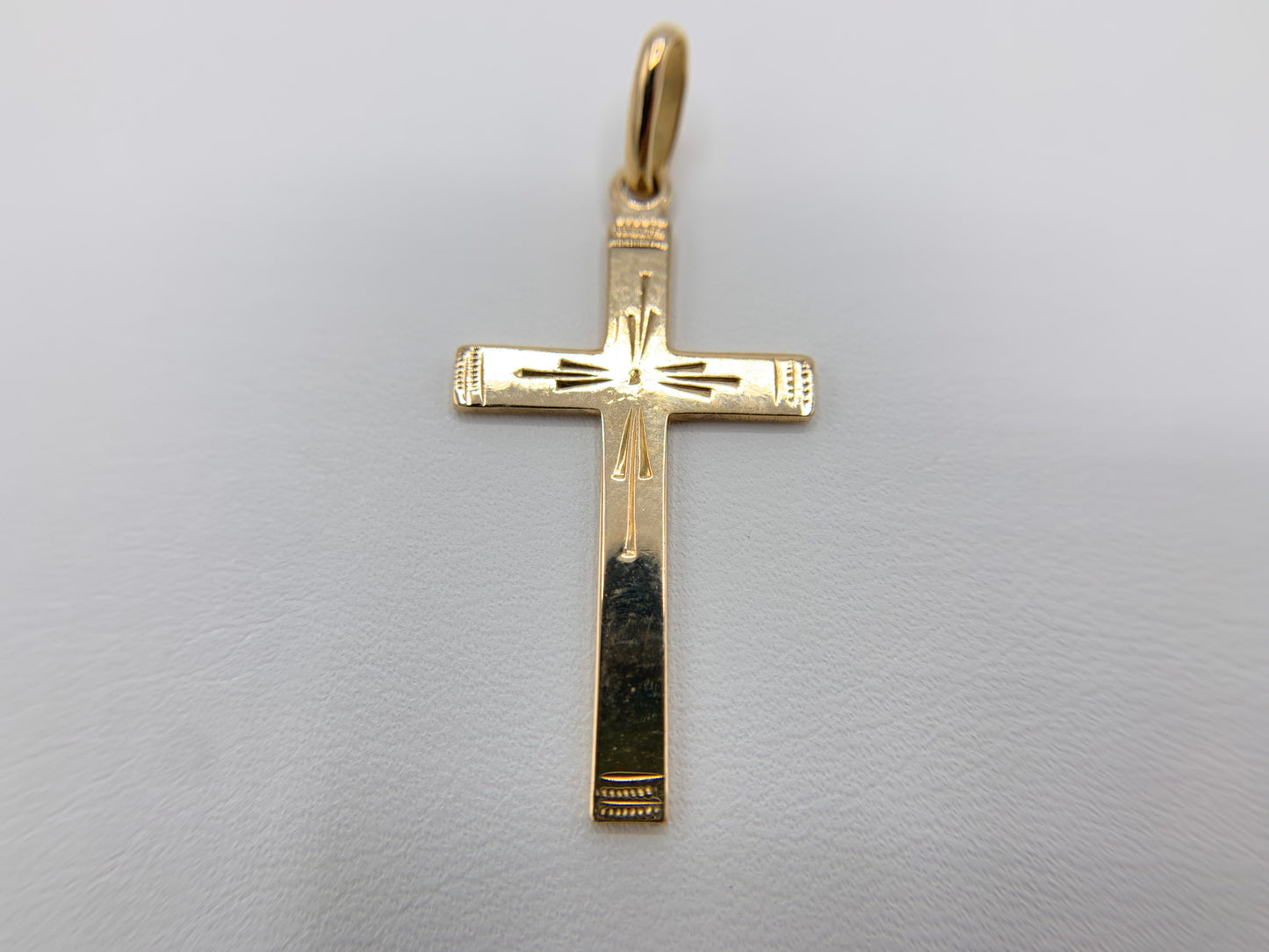 Medium 14K Gold Cross with Starburst Design Pendant