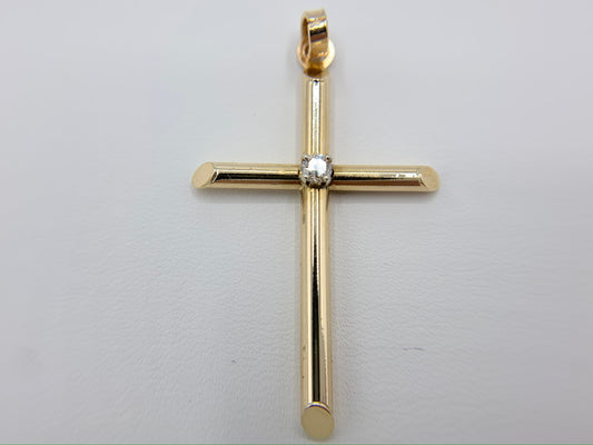 14K Yellow Gold Tube Cross with Diamond