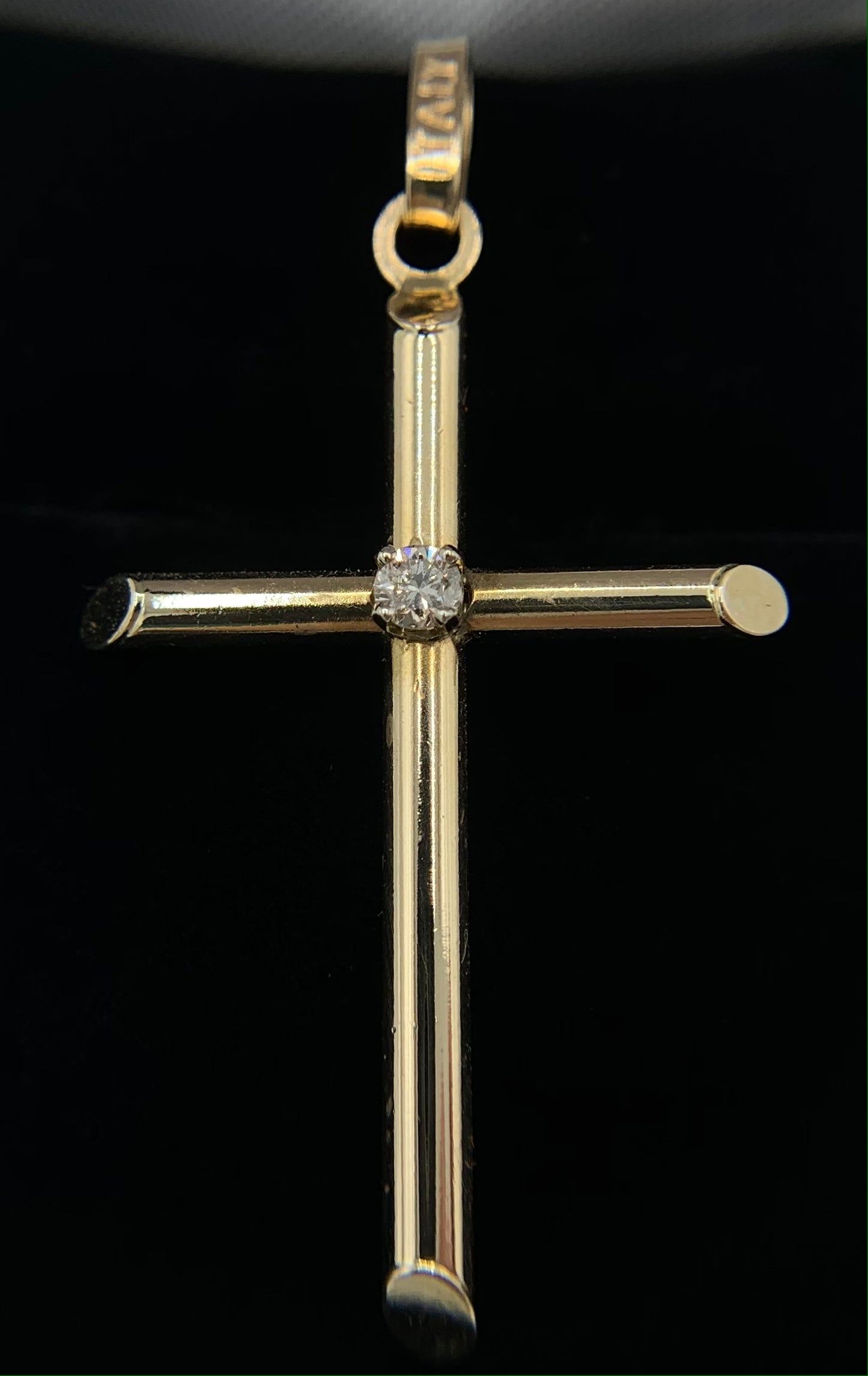 14K Yellow Gold Tube Cross with Diamond