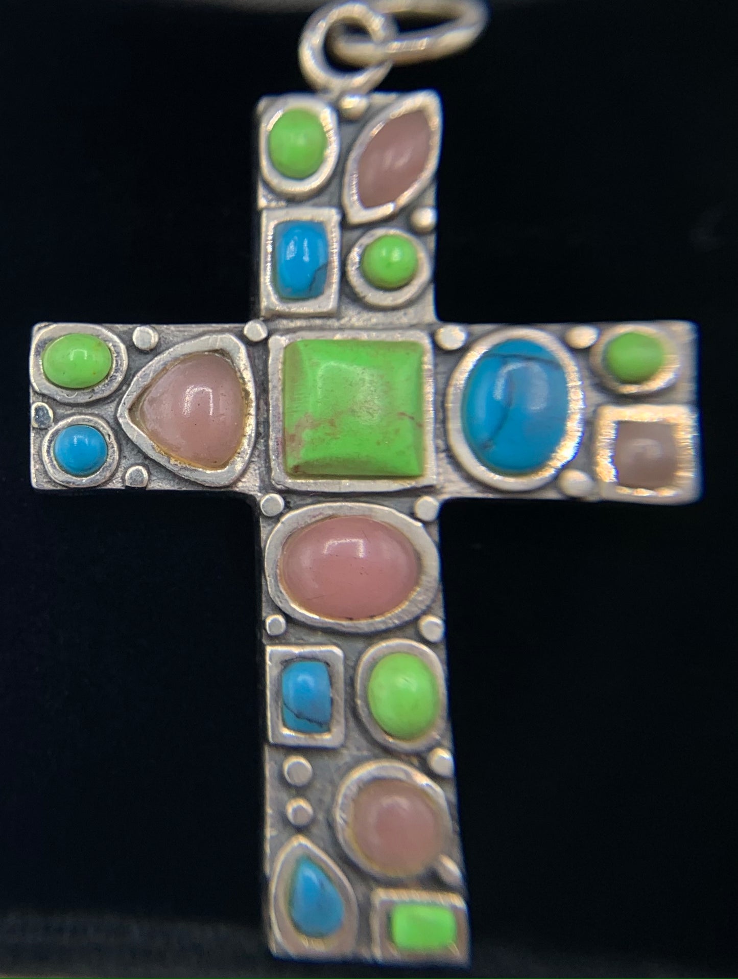 Sterling Silver Cross with Turquoise Stones Necklace Pendant