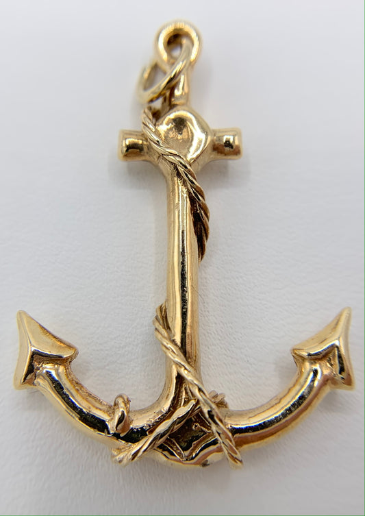 14K Gold Mariner Anchor Pendant