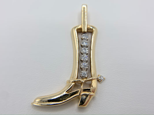 14K Yellow Gold Diamond Cowboy Boot Pendant