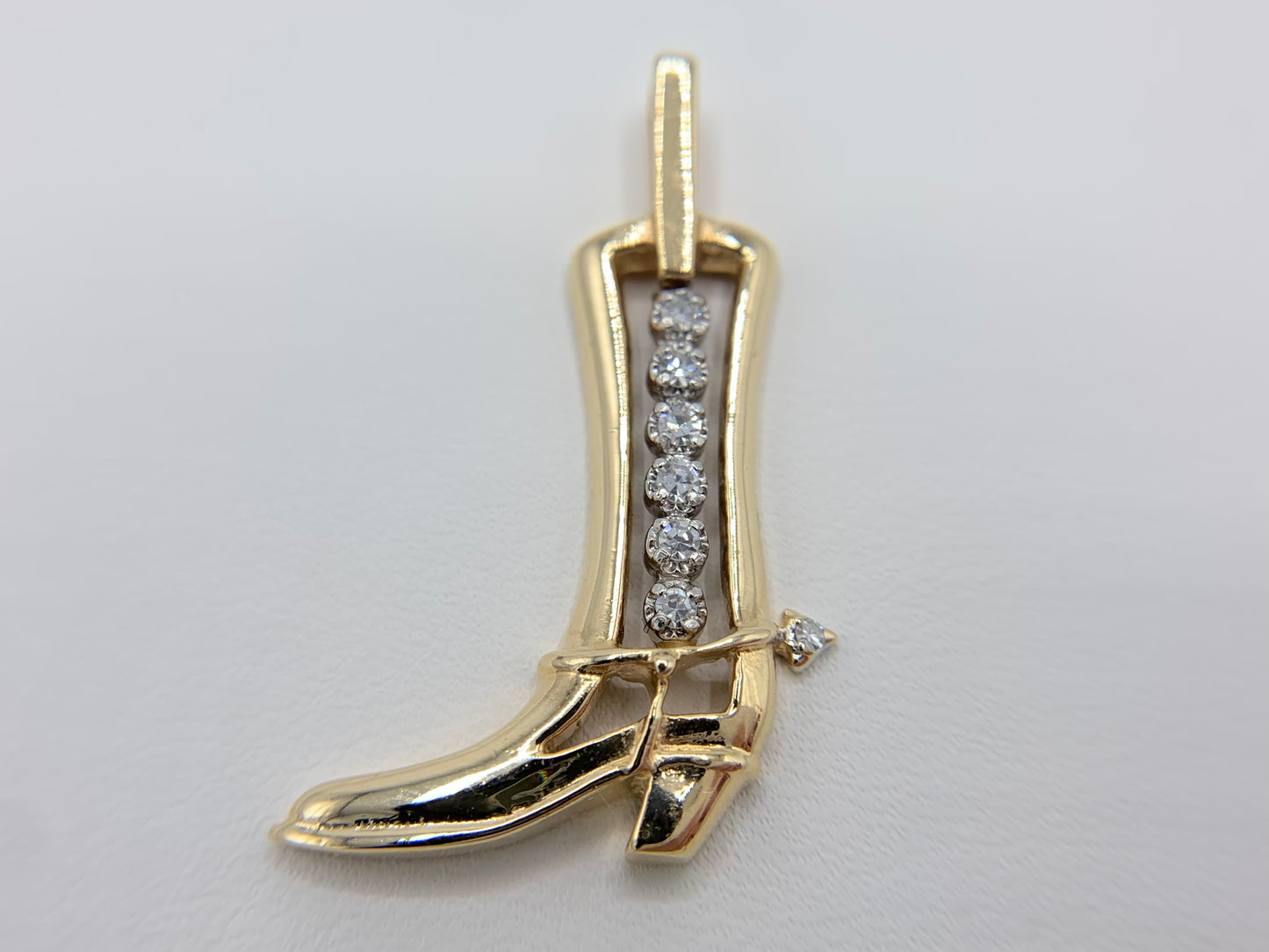 14K Yellow Gold Diamond Cowboy Boot Pendant