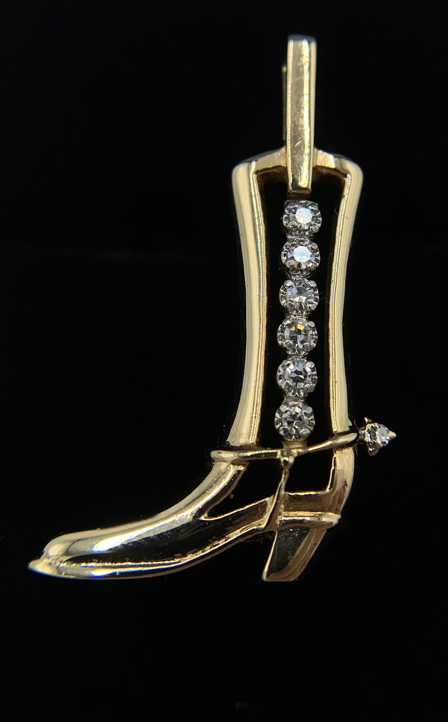 14K Yellow Gold Diamond Cowboy Boot Pendant