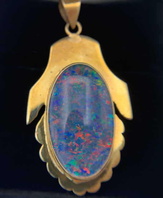 10K Yellow Gold Triplet Black Opal Pendant