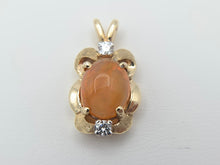 Load image into Gallery viewer, 14K Yellow Gold Mexican Fire Opal with Two Small Single Cut Diamonds

