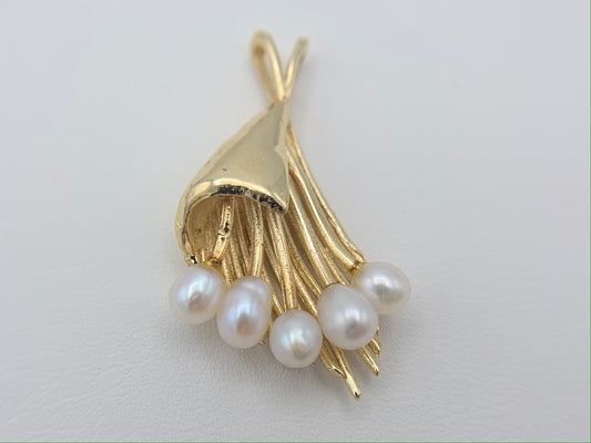 14K Yellow Gold Fresh Water Pearl Necklace Pendant