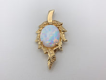 Load image into Gallery viewer, 14K Yellow Gold Art Deco Lab Created Opal Necklace Pendant
