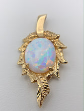 Load image into Gallery viewer, 14K Yellow Gold Art Deco Lab Created Opal Necklace Pendant
