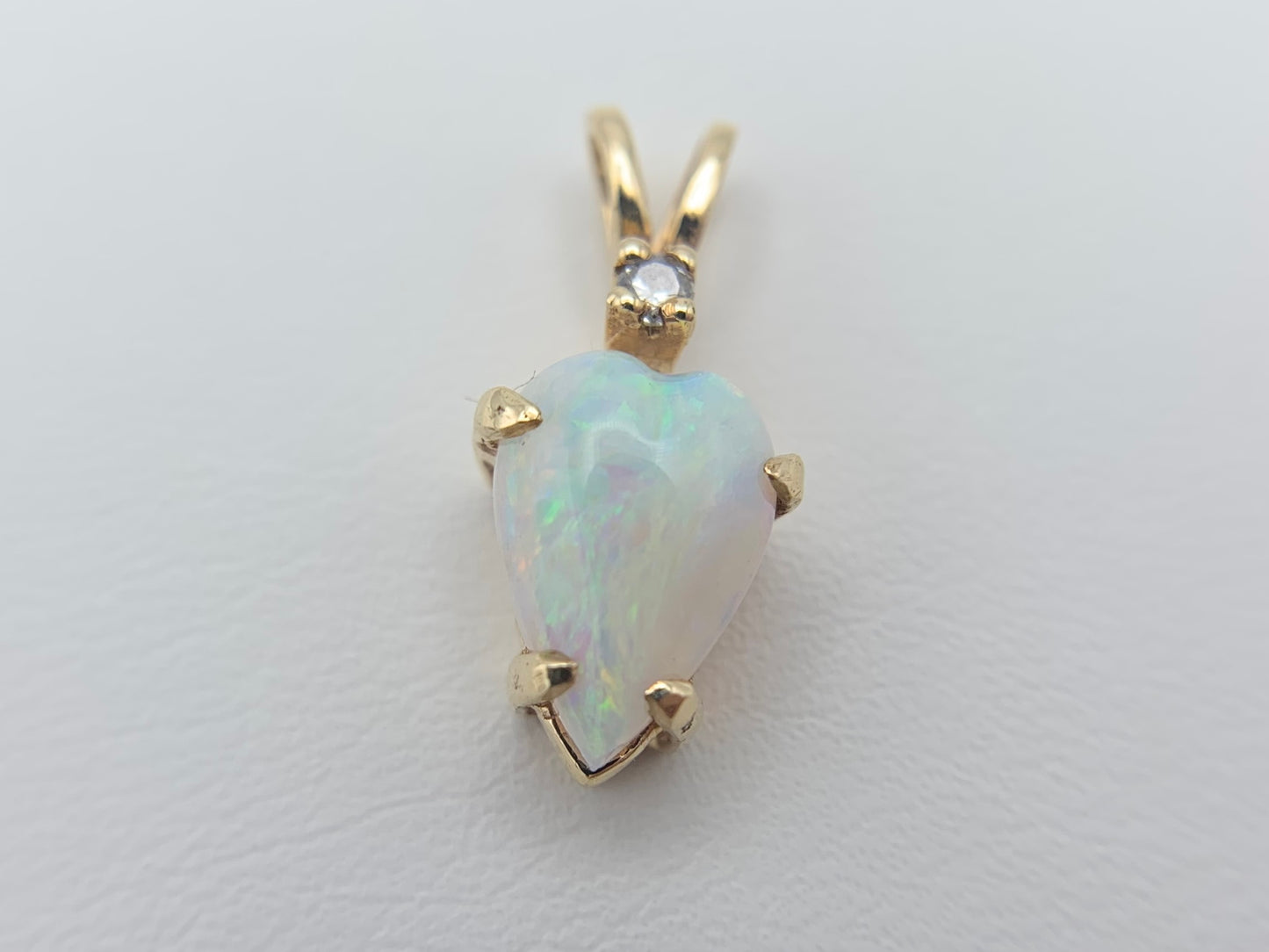 14K Yellow Gold Australian Opal with Diamond Necklace Pendant