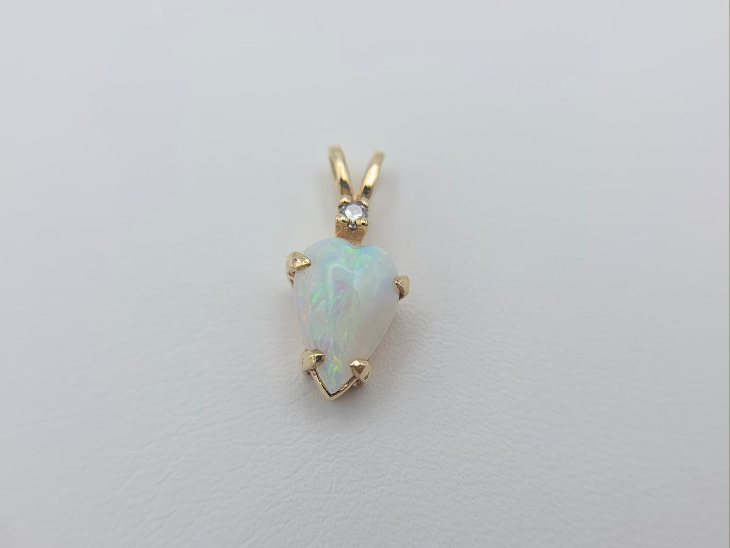 14K Yellow Gold Australian Opal with Diamond Necklace Pendant